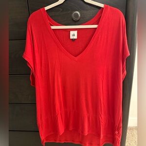 Red V-Neck Women's Top